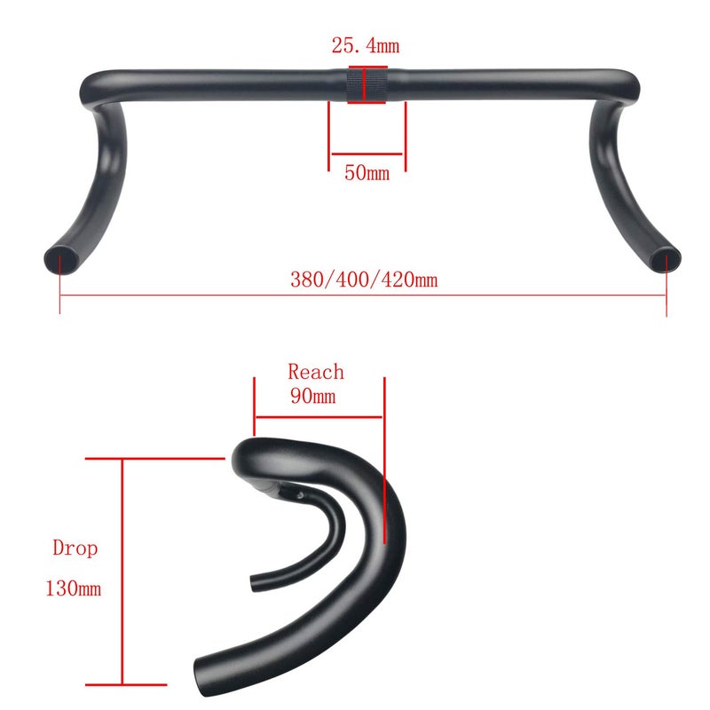 BNVB Road Bike Drop Bar Aluminum Alloy Fixed Gear Bike Bent Bar, Road Bicycle Bent Handlebar 25.4mm Clamp Diameter (380mm). - Image 4